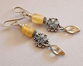 Citrine Sterling Silver Dangle Earrings, Lightweight Bohemian Jewelry