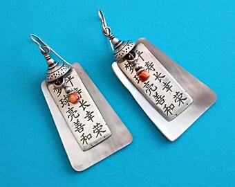 Sterling Silver Mother of Pearl Earrings, Spiny Oyster