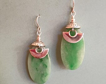 Jade and sterling earrings, light weight 2 1/4"