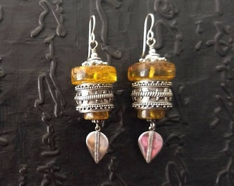 Baltic amber and sterling silver large earrings boho chic show stopper wow factor