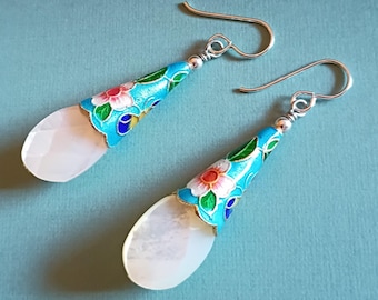 Mother of pearl and enamel earrings