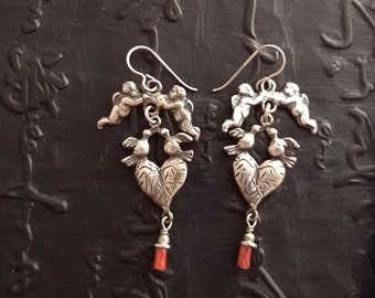 Milagros heart angel sterling silver earrings boho bohemian eclectic handmade artisan dangle gypsy modern relic lightweight birds eclectic