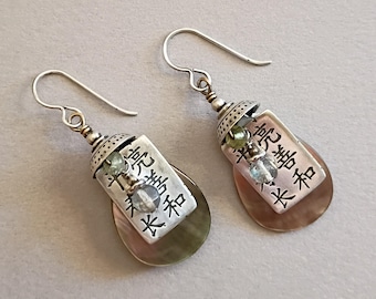 Labradorite, sterling and mother of pearl earrings