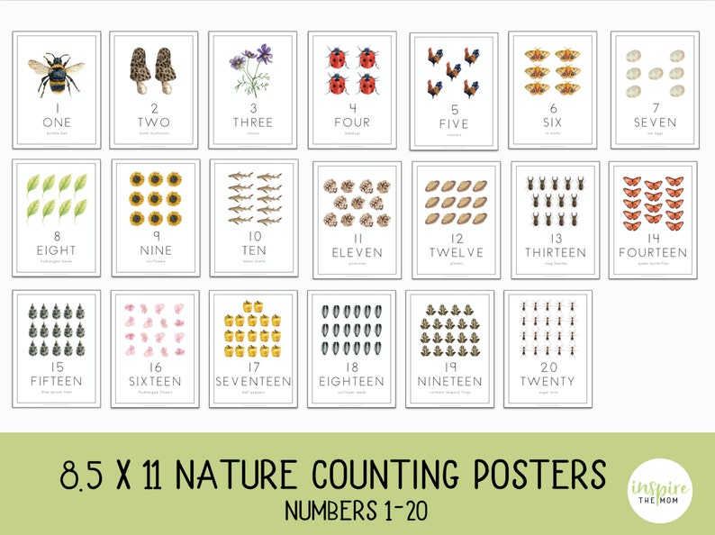 Nature Counting Wall Art, 8.5 X 11 Prints, Numbers Wall Art, Nature ...