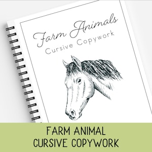 Farm Animals Cursive Copywork, Farm Animal Facts, Cursive Handwriting Practice, Charlotte Mason, Classical Education, Homeschool Printable