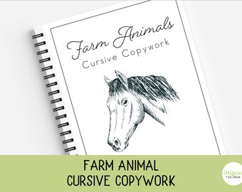 Farm Animals Cursive Copywork, Farm Animal Facts, Cursive Handwriting Practice, Charlotte Mason, Classical Education, Homeschool Printable