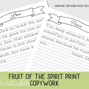Fruit of the Spirit Print Copywork, Homeschool printable, Print handwriting practice, Classical education, Charlotte mason printable, image 2