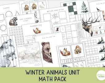 Winter Animals Unit: Math Pack, Winter Math, Homeschool Printable, Prek - 2nd grade, Math, Charlotte Mason, Winter Activities, Montessori