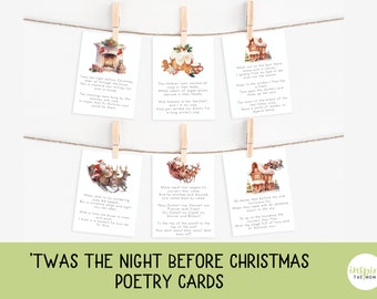 Twas the Night Before Christmas, Poetry Cards, 12 Printable Cards, Christmas Poem, Clement Clarke Moore, Christmas Printable,