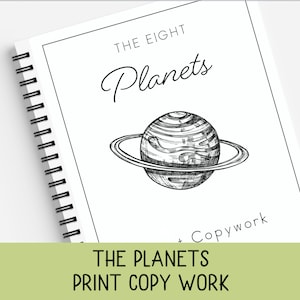 The Planets, Print Copywork, Planet Facts, Print Handwriting Practice, Charlotte Mason, Classical, Homeschool, Space Science