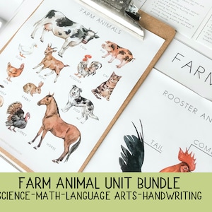 Farm Animal Unit BUNDLE, Nature Study, Math, Language Arts, Handwriting, Prek - 2nd grade, Farm Activities, Montessori, Animal Activities,