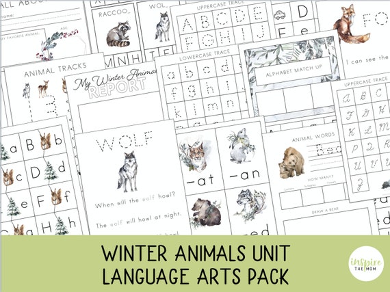 Winter Animals Unit: Language Arts Pack, Winter Literacy, Homeschool Printable, Prek - 2nd grade,  Winter Activities, Montessori, Winter