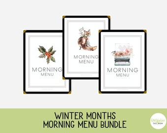 Winter Morning Menu Bundle, December, January, February, Homeschool Printable, Morning Time, Morning Basket, Charlotte Mason, Classical,