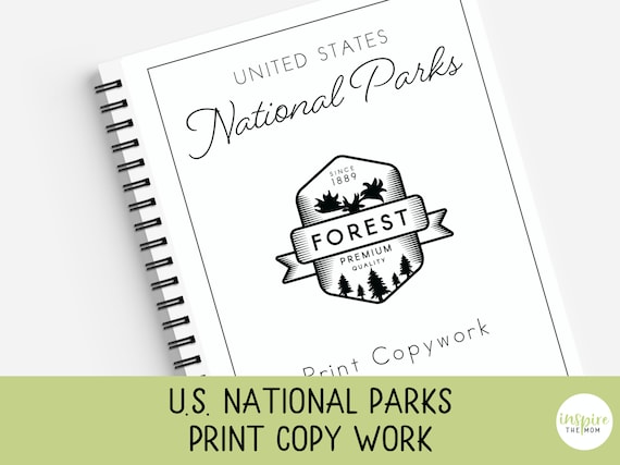 U.S. National Parks, Print Copywork, National Park Facts, Print Handwriting Practice, Charlotte Mason, Classical, Homeschool, Geography