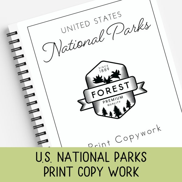 U.S. National Parks, Print Copywork, National Park Facts, Print Handwriting Practice, Charlotte Mason, Classical, Homeschool, Geography