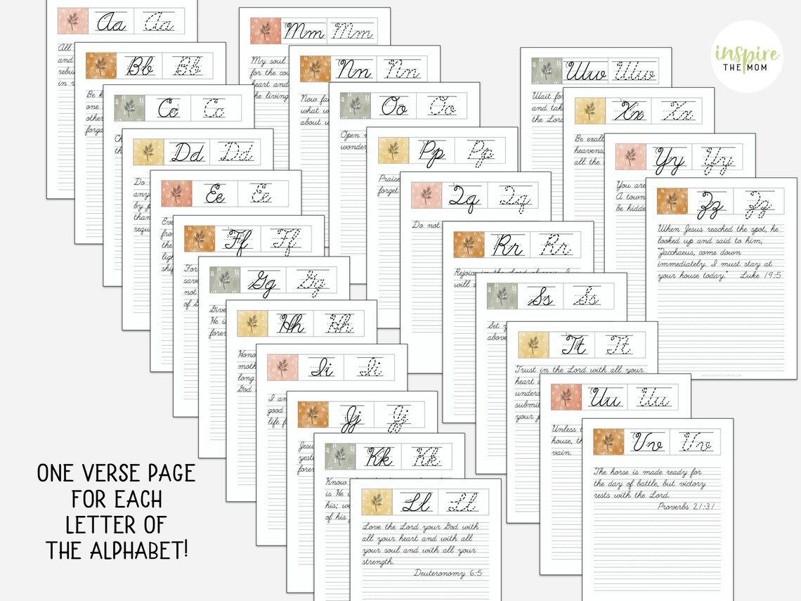 Cursive Alphabet Bible Verse Copywork, Cursive Copywork, Cursive ...