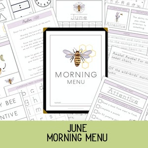 Morning Menu pages for June, Homeschool Printable, Morning Time, Morning Basket, Calendar, Charlotte Mason, Classical, June Morning Menu image 1
