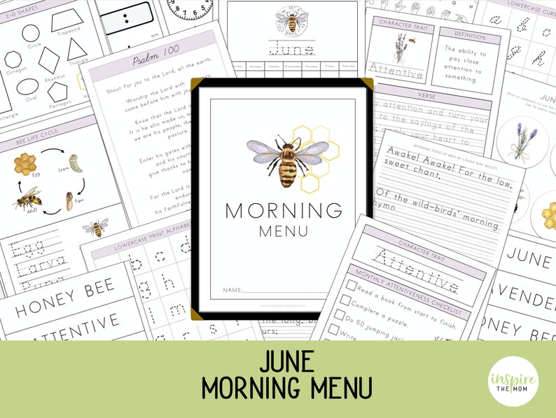 Morning Menu pages for June, Homeschool Printable, Morning Time, Morning Basket, Calendar, Charlotte Mason, Classical, June Morning Menu image 1