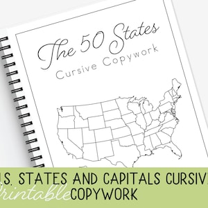 U.S. States and Capitals Cursive Copywork, Homeschool Printable, Classical and Charlotte Mason, States and Capitals Copy Work, Cursive