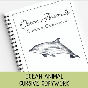 Oceaandieren cursief kopieerwerk, oceaandierfeiten, cursieve handschriftpraktijk, Charlotte Mason, klassiek onderwijs, homeschool afdrukbaar