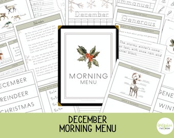 Morning Menu pages for December, Homeschool Printable, Morning Time, Morning Basket, Charlotte Mason, Classical, December Morning Menu