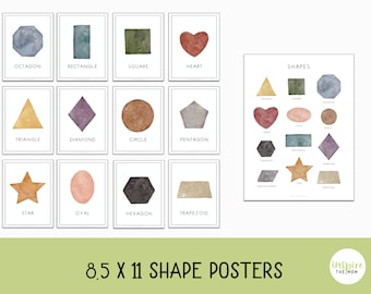 Shape Posters, Educational Art Prints, watercolor shapes, shapes wall art, preschool shapes, classroom decor, shapes posters, Montessori