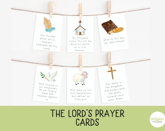 Tarjetas del Padrenuestro, Tarjetas del Padrenuestro para imprimir, Tarjetas de oración para niños, Biblia para imprimir, Tarjetas de memoria de las Sagradas Escrituras, Biblia para niños