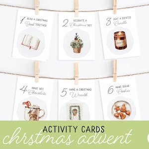 Christmas Advent Calendar Activity Cards, Daily December Activities, Family Holiday Activities, Advent Cards, Christmas Activities for Kids