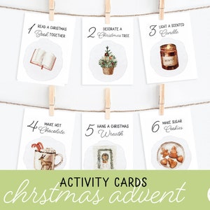 Christmas Advent Calendar Activity Cards, Daily December Activities, Family Holiday Activities, Advent Cards, Christmas Activities for Kids