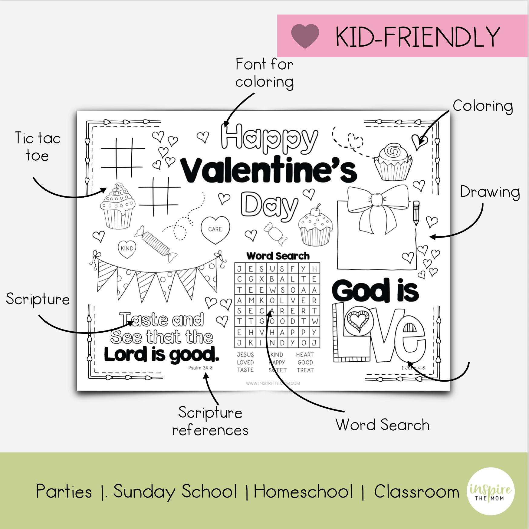 Valentine's Day Bible Activity Placemat for Kids | Sunday School Craft ...