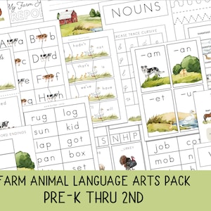 Farm Animals Language Arts Pack, Prek-2nd, Farm Literacy, Literacy Activities, Farm unit, Montessori, Charlotte Mason, Letters, Reading