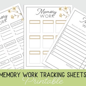 Homeschool Memory Work Lists, Memorization Record Tracking Sheets, Homeschool forms, Homeschool planning pages, homework Planning