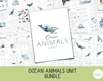 Ocean Animals Unit BUNDLE, Nature Study, Math, Language Arts, Handwriting, Prek - 2nd grade, Ocean unit, Montessori, Ocean animal