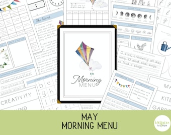 Morning Menu pages for May, Homeschool Printable, Morning Time, Morning Basket, Calendar Pages, Charlotte Mason, Classical, May Morning Menu