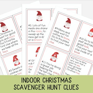 Indoor Christmas Scavenger Hunt Clues, 12 cards, 12 locations, Christmas printable, Christmas Activity for kids, Family holiday activity,