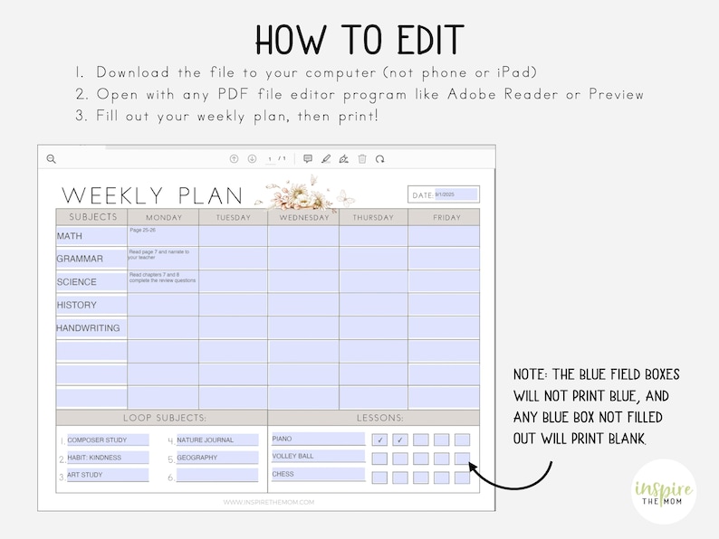 Editable Homeschool Weekly Plan Page | Weekly Schedule Planner | Daily ...