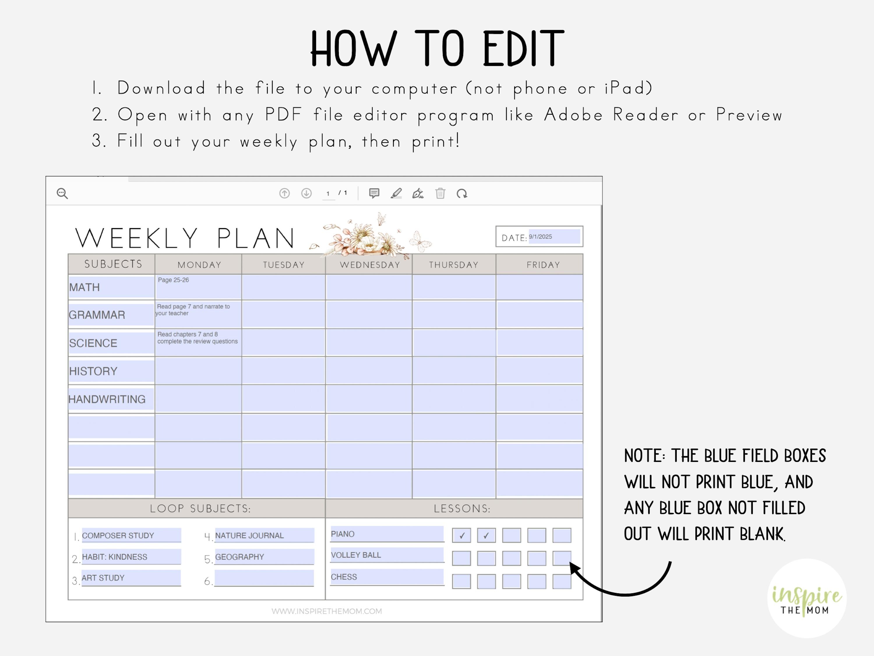 Editable Homeschool Weekly Plan Page | Weekly Schedule Planner | Daily ...