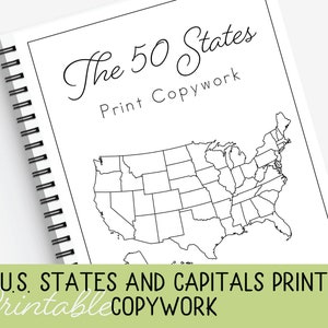 U.S. States and Capitals Print Copywork, Homeschool Printable, Classical and Charlotte Mason Education, States and Capitals Copy Work, Print