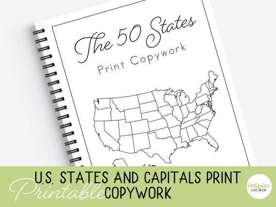 U.S. States and Capitals Print Copywork, Homeschool Printable, Classical and Charlotte Mason Education, States and Capitals Copy Work, Print