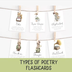 Types of Poetry flash cards |  Student Resource | ELA | Poetry for Kids | Homeschool or Classroom | Creative Writing Resource