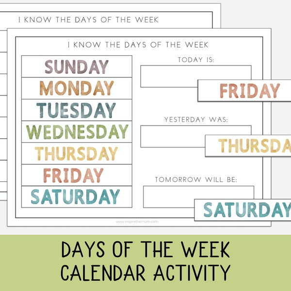 Days of the Week Calendar Activity, Ordering, Sequencing, Circle Time, calendar time, Preschool, Kindergarten, Homeschool Morning time