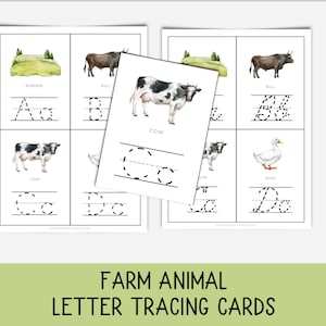 Farm Animal Alphabet Tracing Cards, Handwriting activity, Farm Activities, Montessori, Preschool activity