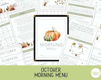 Morning Menu pages for October, Homeschool Printable, Morning Time, Fall Morning Basket, Charlotte Mason, Classical, October Morning Menu,