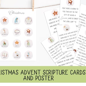 Tarjetas de las Escrituras de Adviento de Navidad, Adviento de la Natividad, 12 tarjetas de las Escrituras, Cartel de Adviento de las Escrituras, Versículos Bíblicos, Historia de Navidad