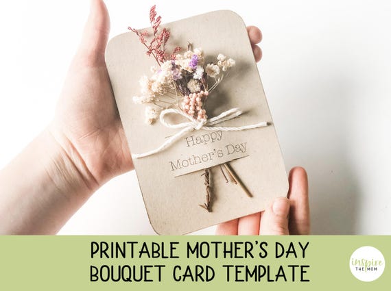 Printable Mother's Day Bouquet Card Template, Instant Download, Place Cards, Church Gift, Party Favor, For Mom or Grandma, Mothers Day Craft