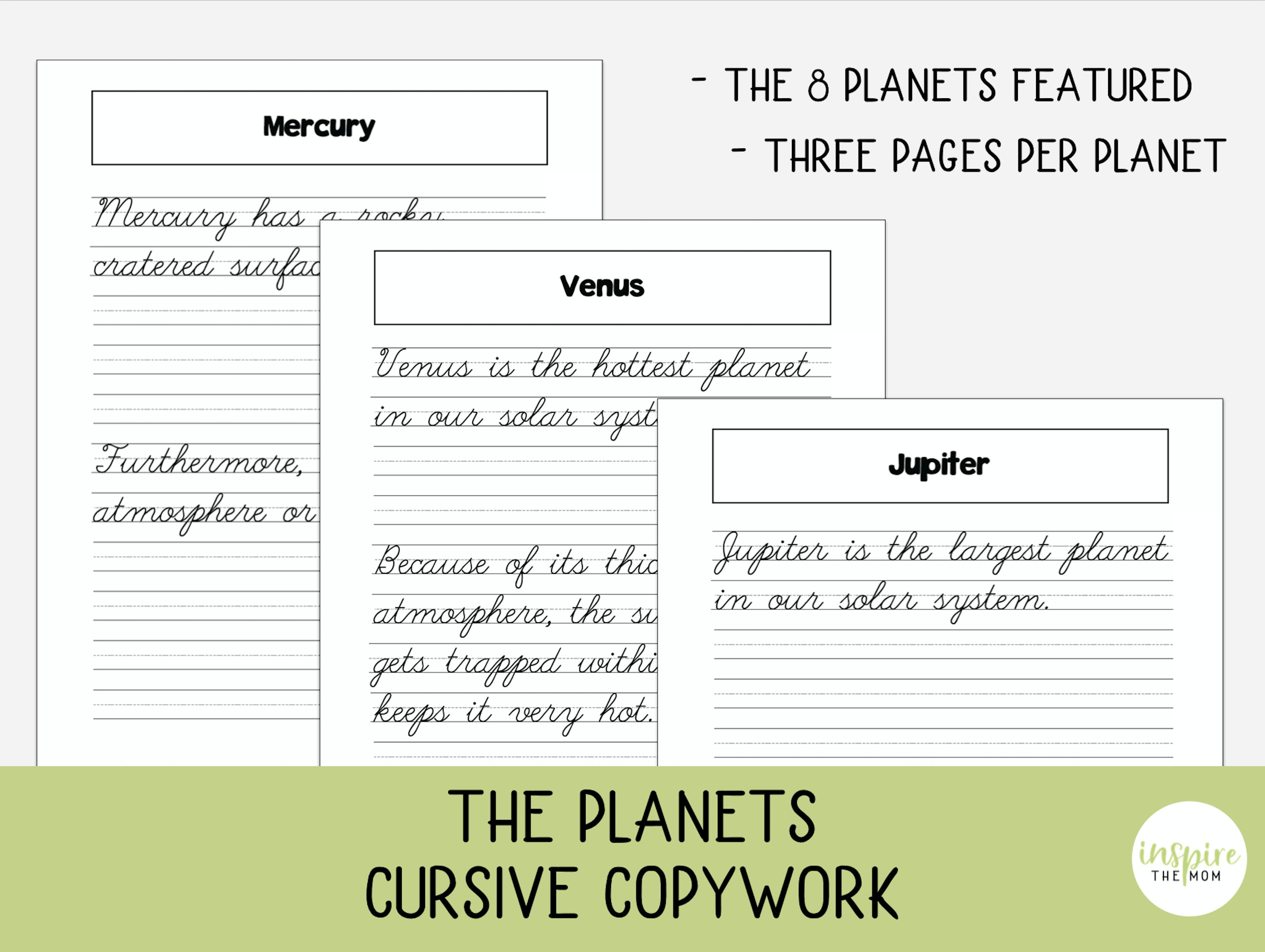 The Planets, Cursive Copywork, Planet Facts, Cursive Handwriting ...