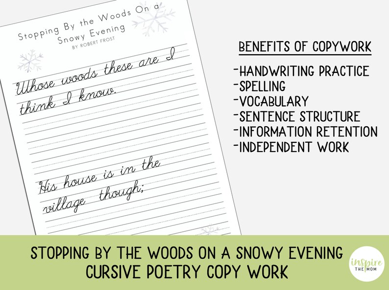 Stopping by the Woods on a Snowy Evening by Robert Frost Cursive ...