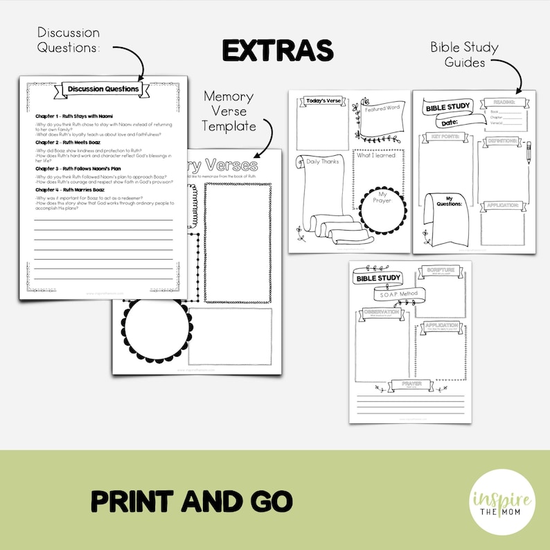 Guía ilustrada de estudio bíblico del libro de Rut para niños / Resúmenes de capítulos / Libro cristiano para colorear imprimible imagen 4