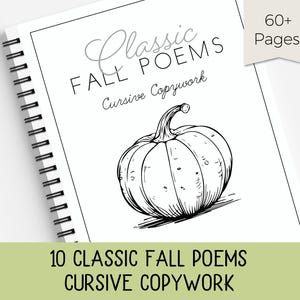 Fall Poems Cursive Copywork, CURSIVE Handwriting Practice, Charlotte Mason, Classical, Poetry Copy Work, Fall Poems, Homeschool Printable,