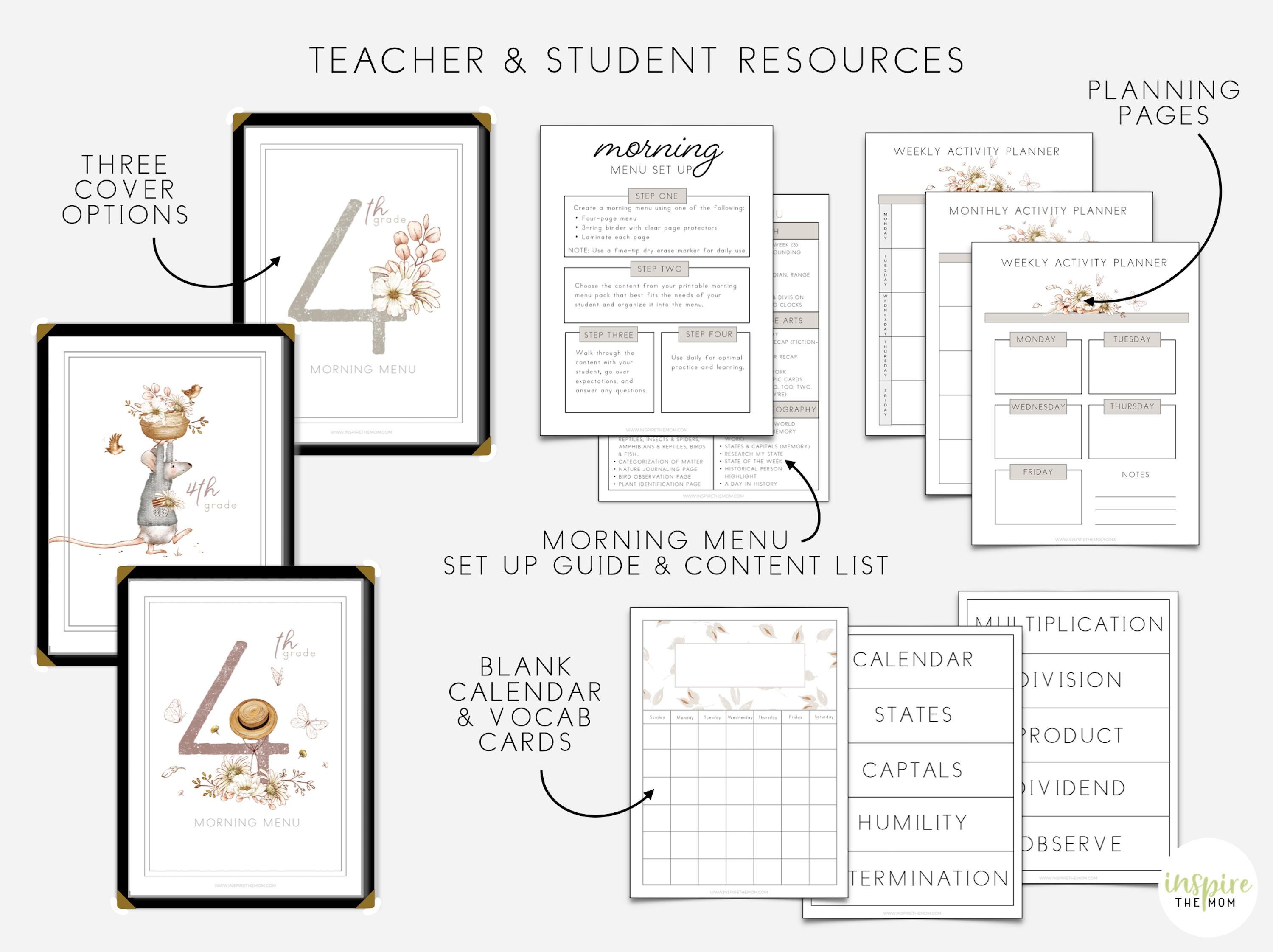 Fourth Graders Routine Fourth Grade Morning Menu Pages, Morning Time Basket, Elementary, 4th ...